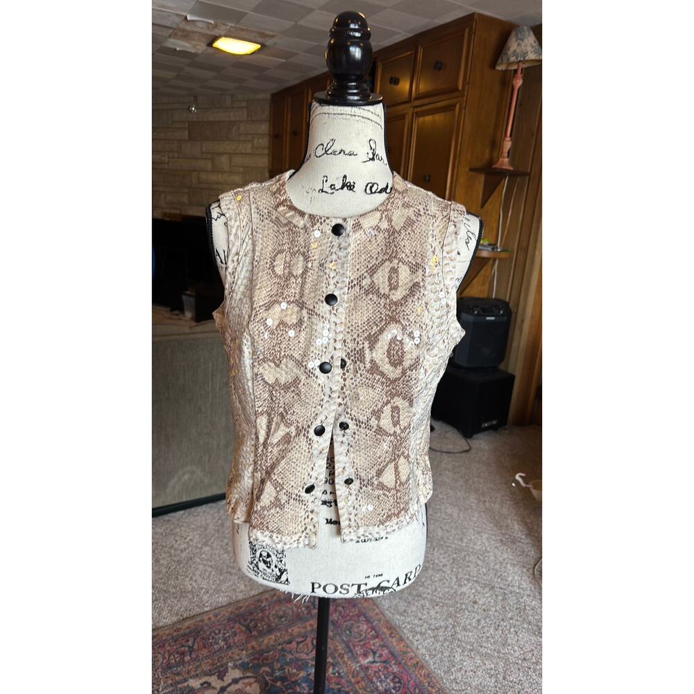 Vintage 80s domallo sequin snakeskin print vest